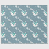 Papier Cadeau Noel Blanc Cute Reindee (Plat)