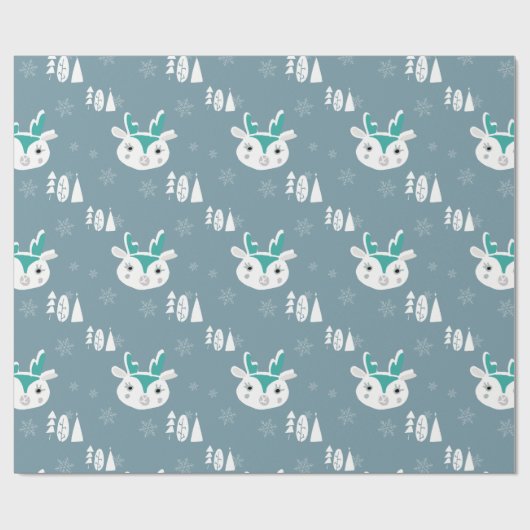 Papier Cadeau Noel Blanc Cute Reindee (Plat)