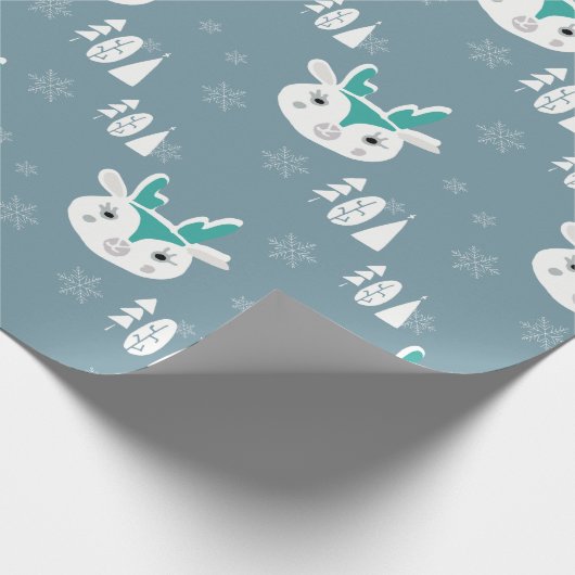 Papier Cadeau Noel Blanc Cute Reindee (Coin)
