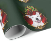 Papier Cadeau Noël blanc de pitbull (Coin rond)