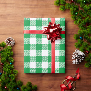 Papier Cadeau Noël blanc et carreaux de buffle vert Kelly