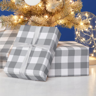 Papier Cadeau Noël blanc et gris à carreaux de buffle