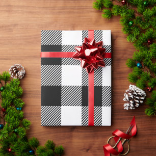 Papier Cadeau Noël blanc et noir Buffalo Plaid