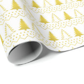Papier Cadeau Noël blanc et or Arbres de Noël Motif de vacances (Coin rond)