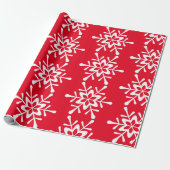 Papier Cadeau Noël blanc Flocon de neige rouge Barrière (Déroulé)