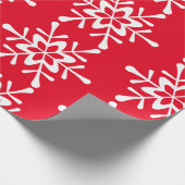 Papier Cadeau Noël blanc Flocon de neige rouge Barrière (Coin)
