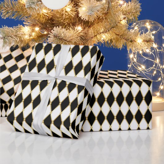 Papier Cadeau Noël blanc Noir Golden Arlequin (Vacances)