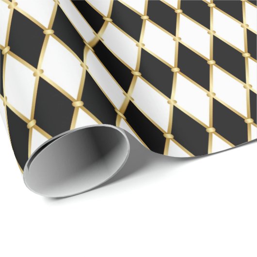 Papier Cadeau Noël blanc Noir Golden Arlequin (Coin rond)