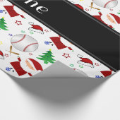 Papier Cadeau Noël blanc nommé personnalisé de base-ball (Coin)