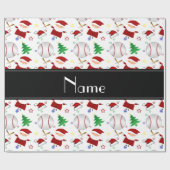 Papier Cadeau Noël blanc nommé personnalisé de base-ball (Plat)