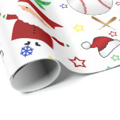 Papier Cadeau Noël blanc nommé personnalisé de base-ball (Coin rond)