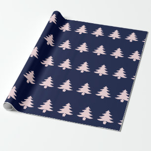 Papier Cadeau Noël blanc rose pâle sur bleu foncé
