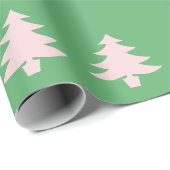 Papier Cadeau Noël blanc rose pâle sur vert (Coin rond)
