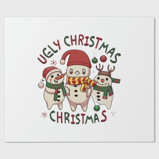 Papier Cadeau Noël blanc ; UGLY CHRISTMAS (Plat)