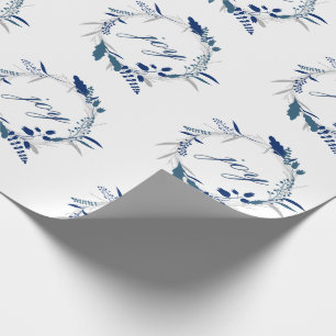 Papier Cadeau Noël bleu et blanc de motif de corolle de