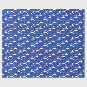 Papier Cadeau Noël Bleu et Blanc Sauts Cerf
