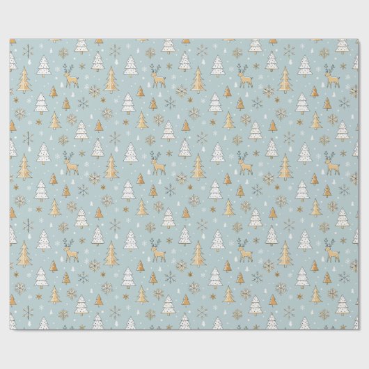 Papier Cadeau Noël bleu et or (Plat)