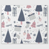 Papier Cadeau Noël bleu et rose et gris (Plat)