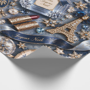 Papier Cadeau Noël Bleu Marine Parisien