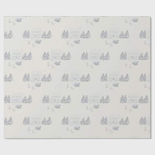 Papier Cadeau Noël Bleu Nostalgique (Plat)