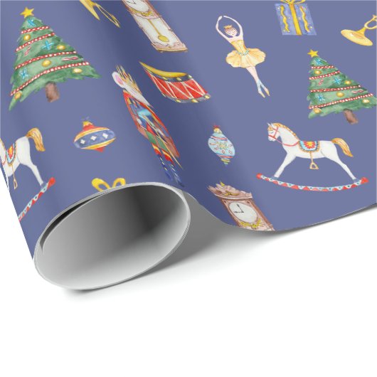 Papier Cadeau Noël bleu Nutcracker (Coin rond)
