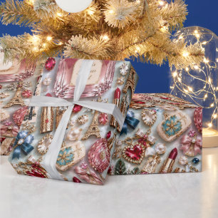 Papier Cadeau Noël Bleu Rose Parisien