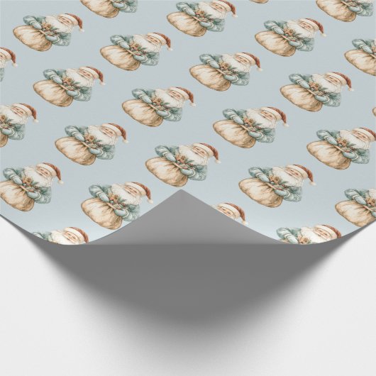 Papier Cadeau Noël Bleu Vert Père Noël (Coin)