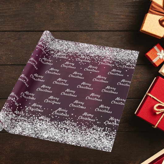 Papier Cadeau Noël bordeaux argent élégant