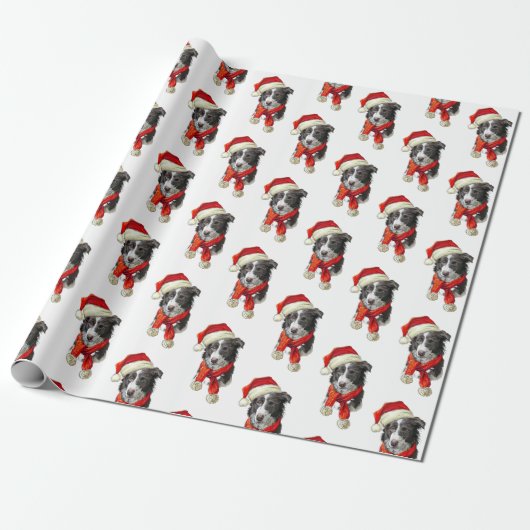 Papier Cadeau Noël Bordure Collie chien (Déroulé)