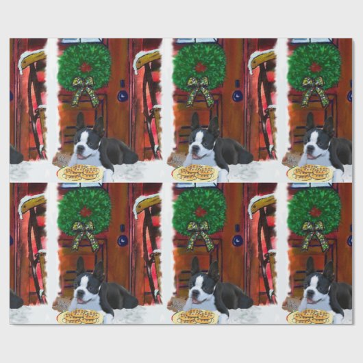 Papier Cadeau Noël Boston Terrier (Plat)