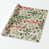 Papier Cadeau Noël botanique aquarelle (Déroulé)