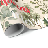 Papier Cadeau Noël botanique aquarelle (Coin rond)