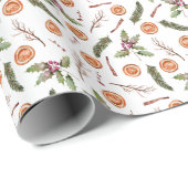 Papier Cadeau Noël botanique d'hiver rustique (Coin rond)