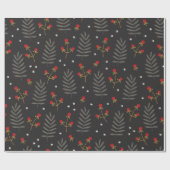 Papier Cadeau Noël botanique du Berry d'hiver (Plat)