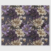 Papier Cadeau Noël botanique élégant or et violet (Plat)