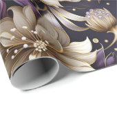 Papier Cadeau Noël botanique élégant or et violet (Coin rond)