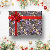 Papier Cadeau Noël botanique élégant or et violet