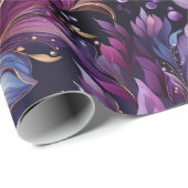 Papier Cadeau Noël botanique élégant or et violet (Coin rond)