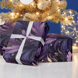 Papier Cadeau Noël botanique élégant or et violet