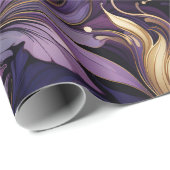 Papier Cadeau Noël botanique élégant or et violet (Coin rond)