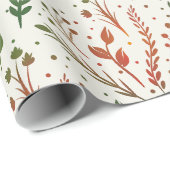 Papier Cadeau Noël botanique moderne rouge et vert (Coin rond)