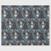 Papier Cadeau Noël botanique pastel gothique (Plat)