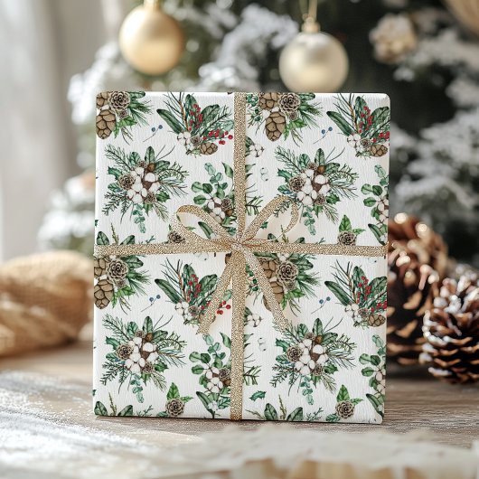 Papier Cadeau Noël botanique rustique élégant
