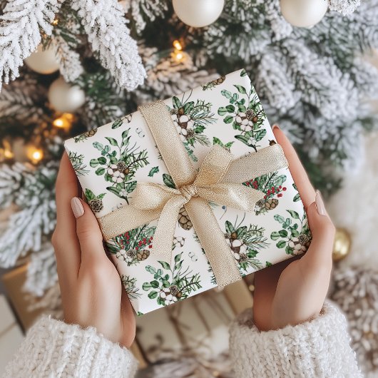 Papier Cadeau Noël botanique rustique élégant