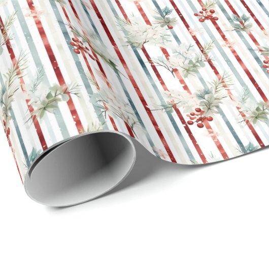 Papier Cadeau Noël botanique Shabby Rustic Watercolor (Coin rond)