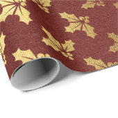 Papier Cadeau Noël Bourgogne et feuille d'or (Coin rond)