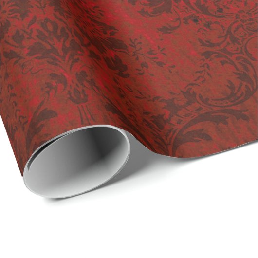 Papier Cadeau Noël Bourgogne Rouge Grunge Damask (Coin rond)