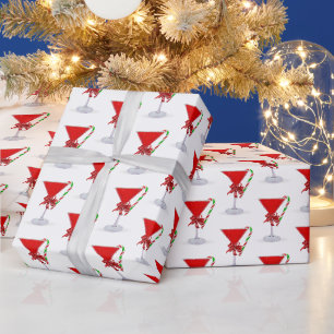 Papier Cadeau Noël Bow sur Martini de vacances avec Canne de Bon