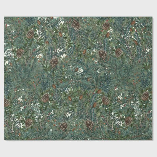 Papier Cadeau Noël Branches À feuillage persistant Pinecone Arbr (Plat)