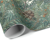 Papier Cadeau Noël Branches À feuillage persistant Pinecone Arbr (Coin rond)